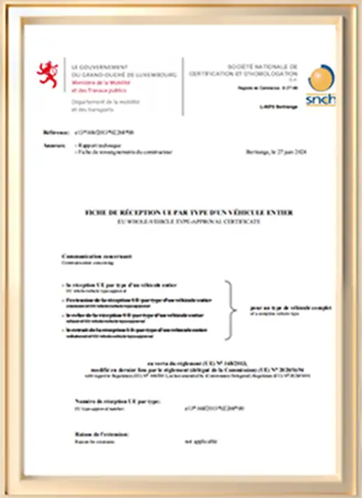 Certificate of technical approval for WooCommerce apps integration, issued by Luxembourg authorities, confirming compliance with technical standards for e-commerce solutions.