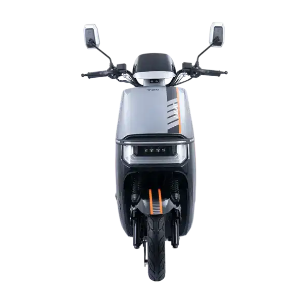 Modern electric scooter with sleek design, digital display, and dual rearview mirrors, ideal for urban commuting and eco-friendly transportation.