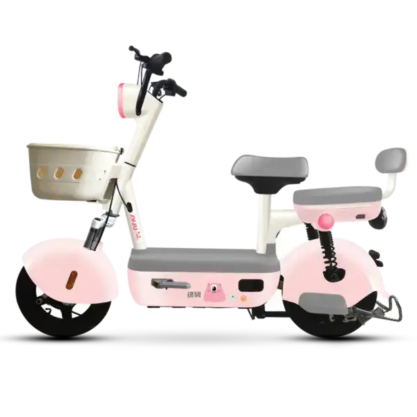Adorable pink children's electric scooter designed for safe and fun riding, featuring a sturdy frame, comfortable seat, and easy-to-use controls, perfect for young kids.