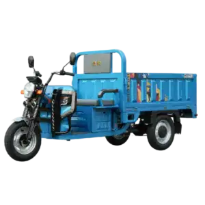 Blue cargo tricycle designed for efficient goods transportation, featuring a spacious rear cargo area, sturdy build, and suitable for urban deliveries and logistics.