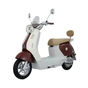 Electric scooter with vintage design and beige-brown color scheme.