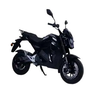 Electric motorcycle with sleek black design and modern features.