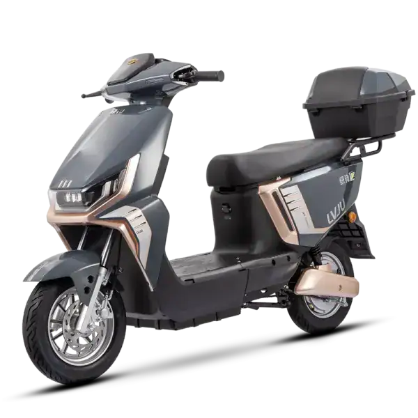 Modern electric scooter with top storage box, ideal for city commuting and eco-friendly transportation. Features sleek design, comfortable seat, and advanced battery technology.