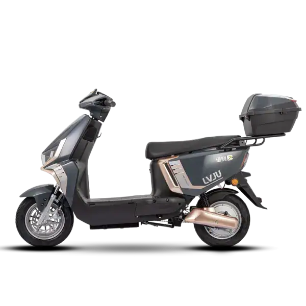 Modern electric scooter with sleek design and top-mounted storage box, ideal for city commuting and eco-friendly transportation.