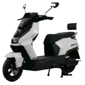 Modern white and black electric scooter with advanced features, designed for urban commuting and eco-friendly transportation.