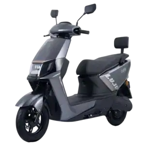 Electric scooter with modern design and sleek gray finish for urban commuting. Perfect for city travel, featuring comfortable seating, durable build, and eco-friendly electric motor.