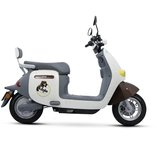 Scooter featuring a raccoon illustration on the side panel, designed for urban commuting and eco-friendly transportation. Perfect for raccoon-themed branding or promotional content.